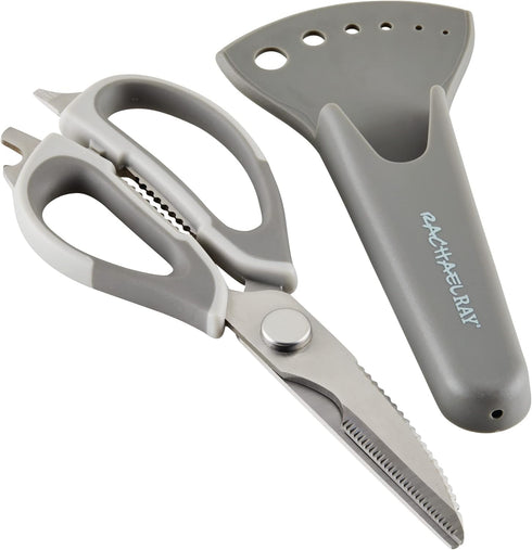 Rachael Ray Professional Multi Shear Kitchen Scissors with Herb Stripper and Sheath, 2 Piece, Gray...