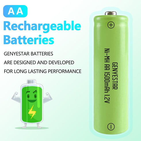 Rechargeable AA Battery NIMH 1.2V Double A 1500mAh High Capacity 2 Pack Pre-Charged Solar Batteries Low Self Discharge for Solar Light Replacement...