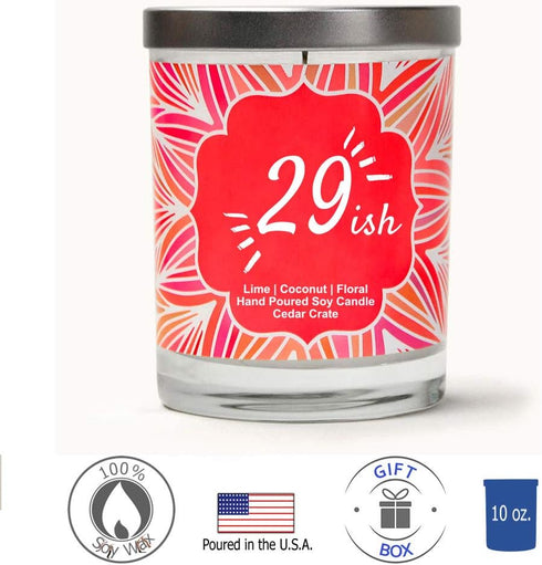 29ish | Lime, Coconut, Floral | Luxury Scented Soy Candles | 10 Oz. Jar Candle | Made in the USA | Decorative Aromatherapy | 30th Birthday Gifts F...
