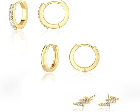 Foxgirl Small Gold Stud Hoop Earrings for Women, Dainty 14K Gold Silver Plated Hypoallergenic Cz Flower Ear Cuff Earrings Set Cartilage Minimalist...