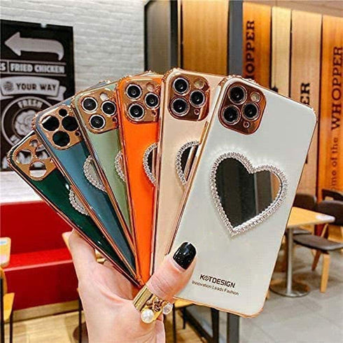 Makeup Mirror Mobile Phone Case, Luxurious Bling Heart-Shaped Mirror Phone Case for iPhone (11, Light Green)......