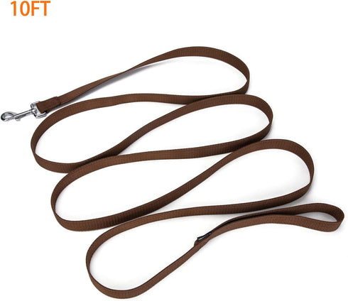 Strong Durable Nylon Dog Training Leash, 1 Inch Wide Traction Rope, 6 ft 10ft 15ft Long, for Small and Medium Dog (Brown, 10 Feet)...