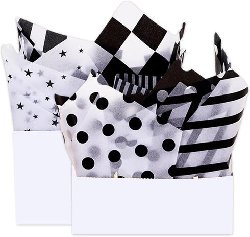 Whaline 120Pcs Black White Tissue Paper Checkered Star Stripes Polka Dots Pattern Wrapping Paper Minimalist DIY Art Craft Paper for Home Wedding B...