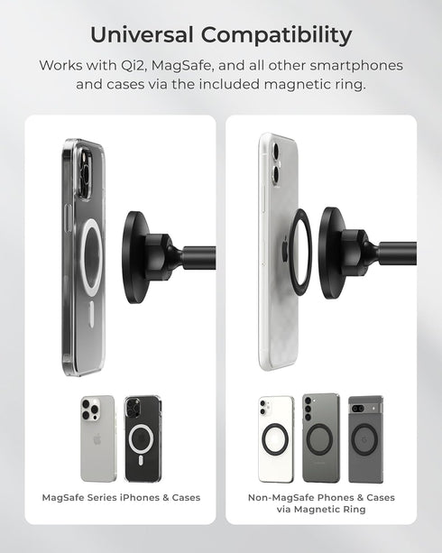 iOttie iTap 3 Magnetic Dash & Windshield Mount Car Phone Holder with Magnetic Ring Adapter. Compatible with Qi2, MagSafe, iPhone, and Android Smar...