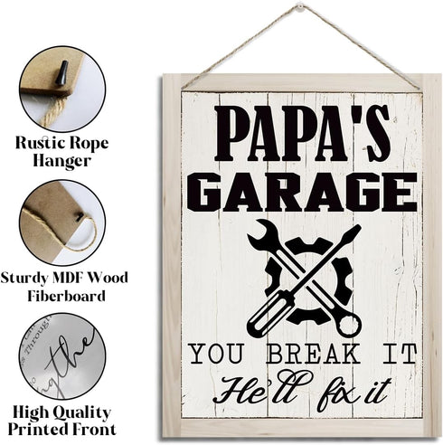 Papa Gifts, Papa Sign, Rustic Hanging Wood Plaque Sign, Decorative Wood Wall Sign, Papa Garage Hanging Decor, Farmhouse Tool Room Decor, Father's ...
