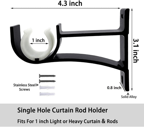 Gudui Curtain Rod Bracket 3 Pack, Heavy Duty Curtain Rod Holders Hooks for Wall Curtain Rod Hangers Supports for 1 inch Drapery Rod, Black...