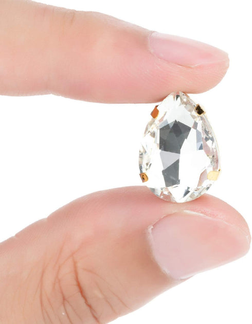 Choupee Sew On Rhinestone Tear Drop Crystal Rhinestones in Gold Setting 48 Pcs (White, 13 X 18 MM)...