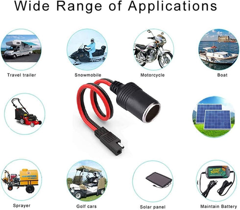 SAE Cigarette Lighter Plug Socket Adapter Power Extension Cable Cord SAE 2 Pin Quick Release Connect Disconnect Plug...