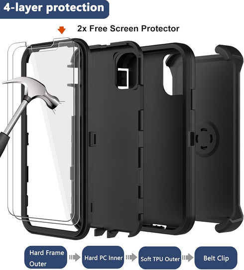 for iPhone 12 Case, iPhone 12 Pro Case with Belt Clip Holster, 2X Screen Protector, Heavy Duty Military Grade Full Body Shockproof Rugged Protecti...