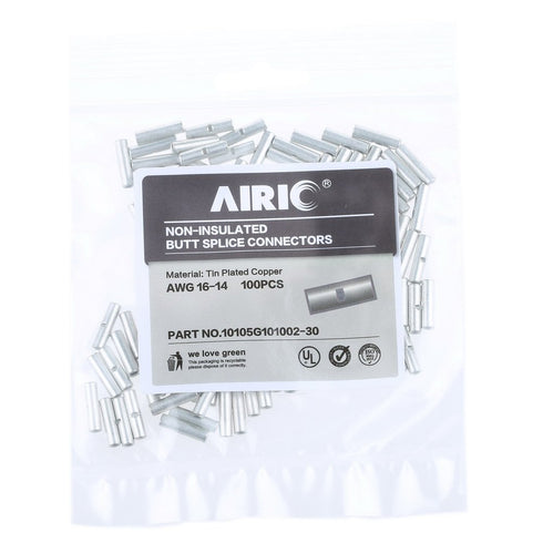 AIRIC Non Insulated Butt Connectors 100pcs 16-14 Gauge Electrical Wire Seamless Uninsulated Butt Connectors Crimp Ferrule Terminals...