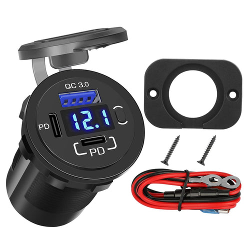 Linkstyle 12V USB Outlet, 58W PD USB-C & QC3.0 USB-A Port Charger Socket, 12V USB Socket Outlet Panel with Voltmeter Switch......