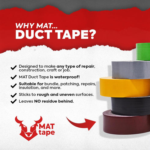 MAT Duct Tape Black Industrial Grade, 2 inch x 60 ft. Waterproof, UV Resistant for Crafts, Home Improvement, Repairs, & Projects...