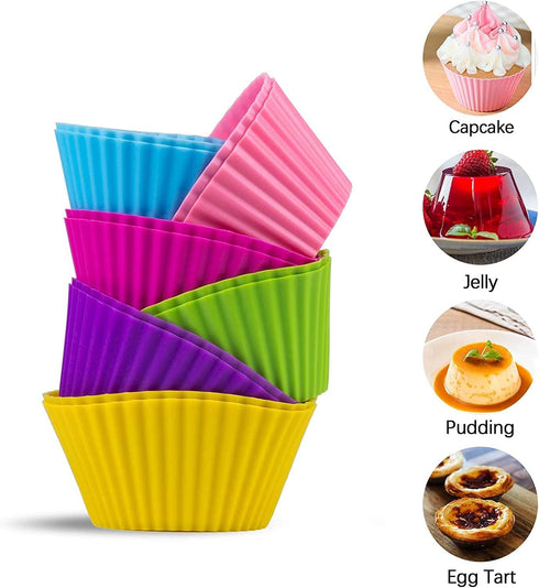 Cupcake Liners - Reusable Silicone Cupcake Baking Cups - Non-Stick Baking Muffins Mold - Use As Lunch Box Dividers - Set of 12 Kitchen Accessories...