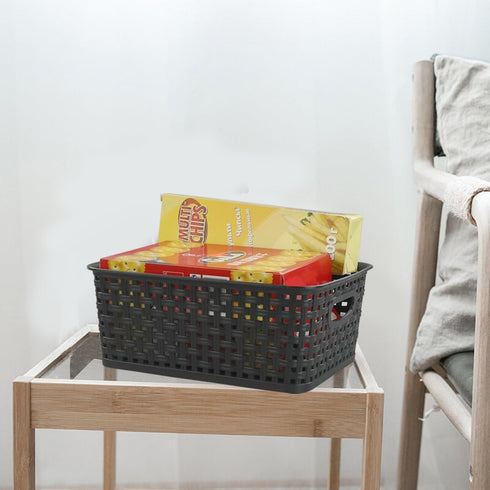 6-Pack 10.4-Inch x 7.6-Inch x 4.05-Inch Plastic Storage Basket, Woven Basket Bin...