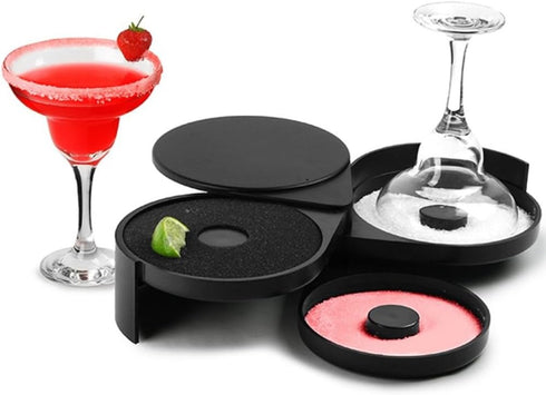 Greenco 3 Tier Bar Glass Rimmer Dish Set for Margarita Drink & Cocktail, Margarita Salt Rimmer, Black - Great For Cocktails Glasses - Bar Accessor...