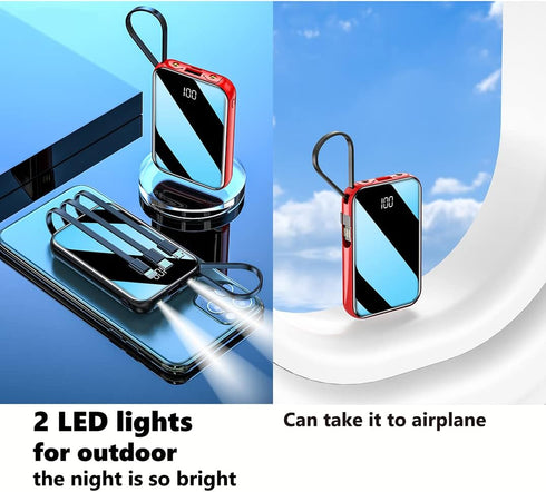 Portable Charger 10000 mAh Power Bank Mini LED Mirror Display Screen Excellent Touch Slim Portable Phone Charger for iPhone 15/14/13/Pro Samsung G...
