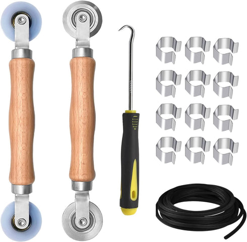BAYTORY Upgrade Window Screen Repair Kit, Steel/Nylon Roller Tool with Bearing, Spline Removal Hook, 32ft Retainer Spline and 12pcs Screen Clips R...
