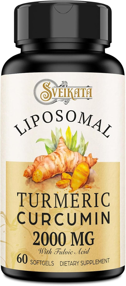 Liposomal Turmeric Curcumin Supplement 2000mg, 95% Standardized Curcuminoid Extract & Organic Root Powder with Piperine Black Pepper Fruit (15mg),...