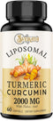 Liposomal Turmeric Curcumin Supplement 2000mg, 95% Standardized Curcuminoid Extract & Organic Root Powder with Piperine Black Pepper Fruit (15mg),...