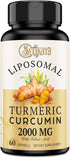 Liposomal Turmeric Curcumin Supplement 2000mg, 95% Standardized Curcuminoid Extract & Organic Root Powder with Piperine Black Pepper Fruit (15mg),...