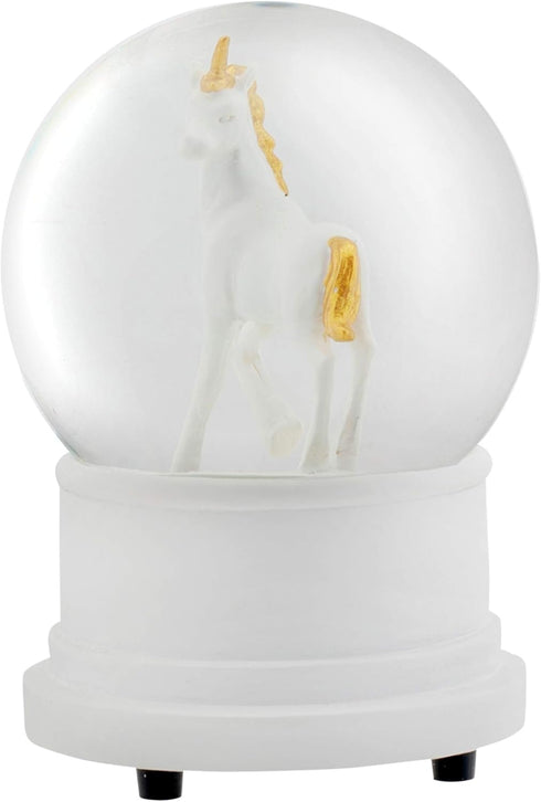 Elanze Designs Pearl White Unicorn 100MM Sturdy Wind Up Musical Glitter Water Snow Globe Tabletop Dresser Nightstand Figurine Decoration Plays Tun...