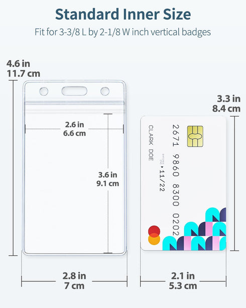 Pawfly 12 Pack Vertical ID Card Badge Holder Waterproof Clear Card Sleeve Case Cover Heavy Duty Card Protector Pouch with Resealable Zip for Proxi...