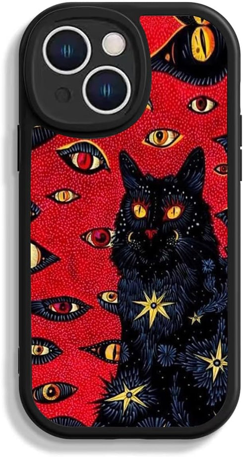 Black Cat Psychedelic Hippie Cat Phone Case for iPhone 15,Trippy Cute Cool Animal Cover for Teens Girls Women Men,Soft TPU Shockproof Full Protect...
