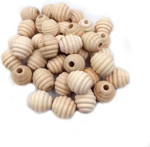 30pcs 20mm Unfinished Wood Threaded Wooden Spacer Loose Honeycomb Round Beehive Beads Home Decoration Accessories DIY Wood Crafts Accessories (Hon...