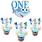TUDACVTE ONE 1st Birthday Cake Topper with Cupcake Toppers Shark for Boy Baby Shower Party Supplies (Blue)...