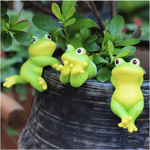 Ebrima Set of 3 Cute Animal Figurines Planter Pot Hanger Decorations, Resin Hanging Climbing Frog Sculpture Outdoor Statues Ornaments for Flower P...