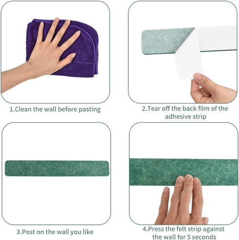 8Pcs Green Cork Board Bar Strips with 50 Pushpins & Sticky Notes, Self-Adhesive Bulletin Board Strips No Damage for Wall, Felt Pin Board for Paste...