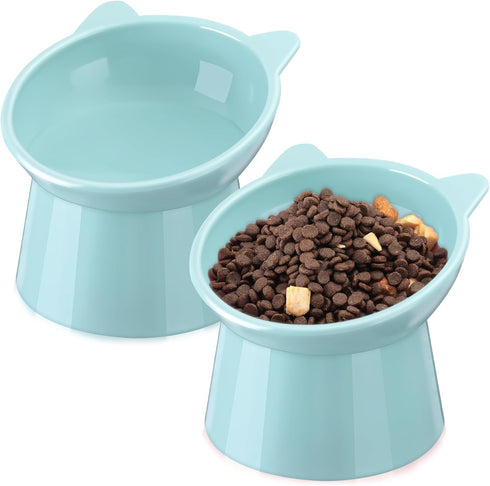 Zhehao 2 Pieces Plastic Raised Bowl Tilted 15 Degrees Elevated Cat Food and Water Bowls Set Anti Vomit Dog Kitten Food Dishes Pet for Cats and Sma...