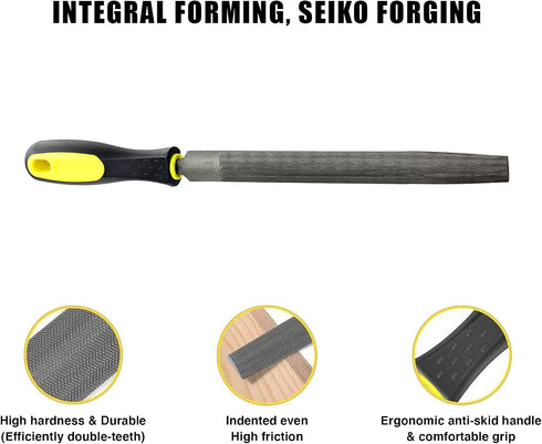 8 Inch Half Round Hand File with High Carbon Hardened Steel and Plastic Handle, Comfortable Anti-Slip Grip, for Shaping Metal, Wood, Ceramic, Leat...
