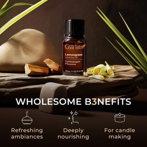 Gya Labs Lemongrass Essential Oil for Diffuser - 0.34 Fl Oz - 100% Pure Natural Lemongrass Oil for Hair, Skin, Herbaceous, Candle Making - Earthy ...