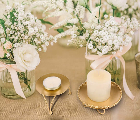 dedoot Candle Holder, Gold Candle Holders Set of 2 Decorative Handmade Iron Pillar Plate Candle Holder Centerpiece Fit LED & Wax Candles, Pedestal...