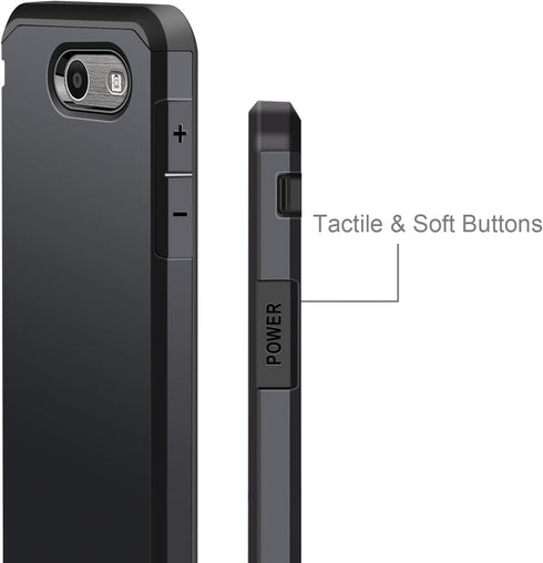 J&D Case Compatible for Samsung Galaxy J3 Emerge, 2017, Prime, Heavy Duty Dual Layer Hybrid Shock Proof Protective Rugged Bumper, Black...