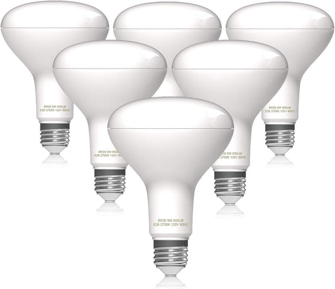 BR30 LED Flood Light Bulb, 9W, 65W Equivalent, 2700K Soft White Light, Energy Saving Lamp for Office/Home, Non-dimmable, E26 Screw Base, 6PCS...