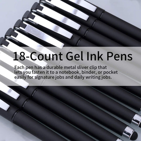 Black Gel Ink Rollerball Pens 1.0mm Gel Pens 2-in-1 stylus Pens 1.0mm Medium Point Pen for Office, Black gel ink(18 Pack-Black)...