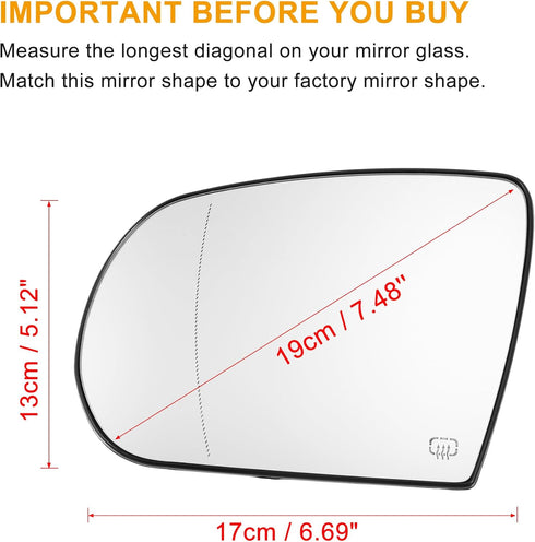 X AUTOHAUX Car Left Rearview Heated Side Mirror Glass for Jeep Cherokee 2014-2019 68228919AA 68228913AA Replacement Heated Mirror Glass with Backi...
