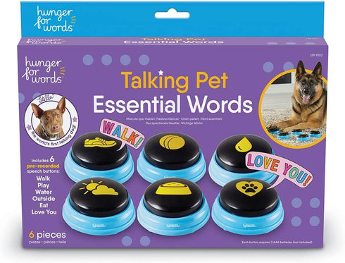 Hunger For Words Talking Pet Essential Words - 6 Piece Set Pre-Recorded Speech Buttons for Dogs, Dog Buttons for Communication...