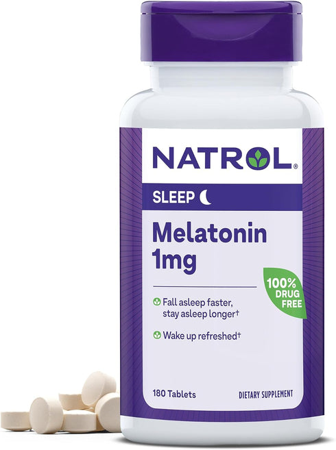 Natrol, Melatonin Tablets Helps You Fall Asleep Faster Stay Asleep Longer Faster Absorption 100 Vegetarian 1mg, 180 Count...