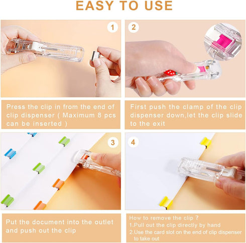 6pcs Paper Clip Dispenser,Clam Clip Dispensers with 200 Metal Refill Clips,Handheld Reusable Creative Stapler Push Clamp File...