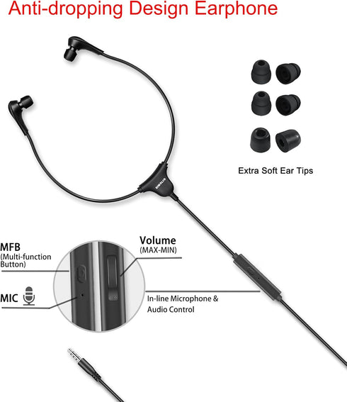 SIMOLIO Anti-Dropping Wired TV Earphone with Volume Control, Extra Long Cord Headphone with Mic for TV, PC, RCA & 3.5mm Cable Included, 14.9ft Ext...