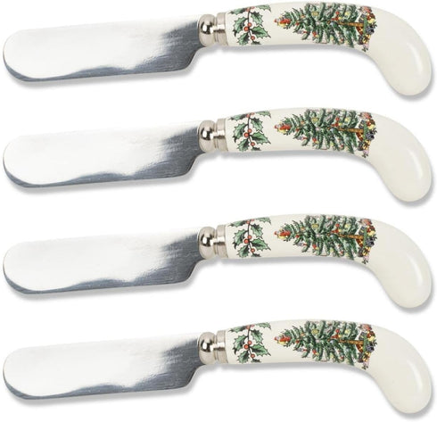 Spode Christmas Tree Cheese Spreaders (Set of 4) - 4.75" Stainless Steel Butter Knife with Porcelain Handle for Jam, Pastry, Butter Knife - Holida...