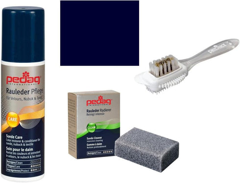 pedag Suede Cleaner and Textile Color Restorer, 3 pc Cleaning and Care Kit for Shoes and Boots, Made in Germany, Navy Blue...
