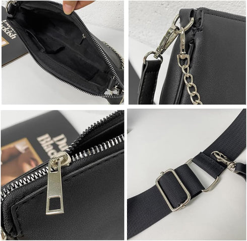 Crossbody Bag for Women Leather Chain Strap Side Shoulder Handbag With Coin Purse Pouch, 3 Removable Shoulder Straps...