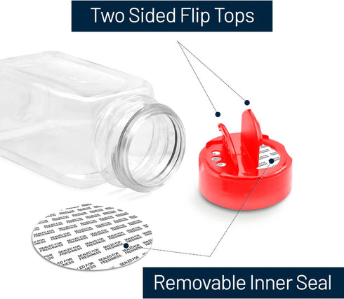 RoyalHouse 6 Pack 9.5 Oz Plastic Spice Jars with Red Cap, Clear and Safe Plastic Bottle Containers with Shaker Lids for Storing Spice, Herbs and S...
