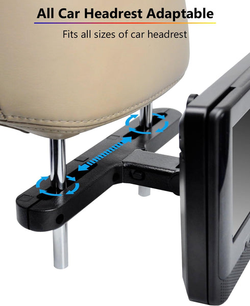 Car Headrest Mounts, Angle Adjustable Headrest Dual Screen DVD Player Mount Holders, 2 Mounting Brackets WONNIE/FANGOR/Sylvania Dual Screen DVD Pl...