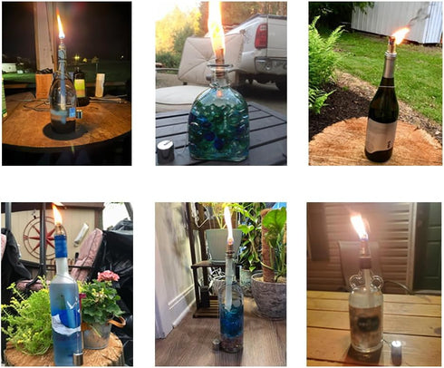 Wine Bottle Torch Kit 8 Pack, Includes 8 Long Life Torch Wicks, Lamp Cover & Brass Wick Mount(13.7 Inch,Bottle not Included)...