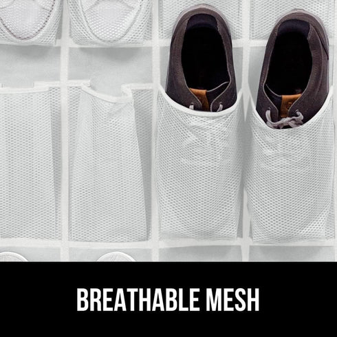 GORILLA GRIP Over the Door Shoe Organizer, 24 Large Breathable Mesh Pockets, Space Saving Hanging Storage Holder, Closet Rack Hanger Holds Up to 4...